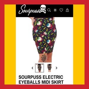 🆕 👀💚⚡️Sourpuss Electric Eyeballs Midi Skirt⚡️💚👀